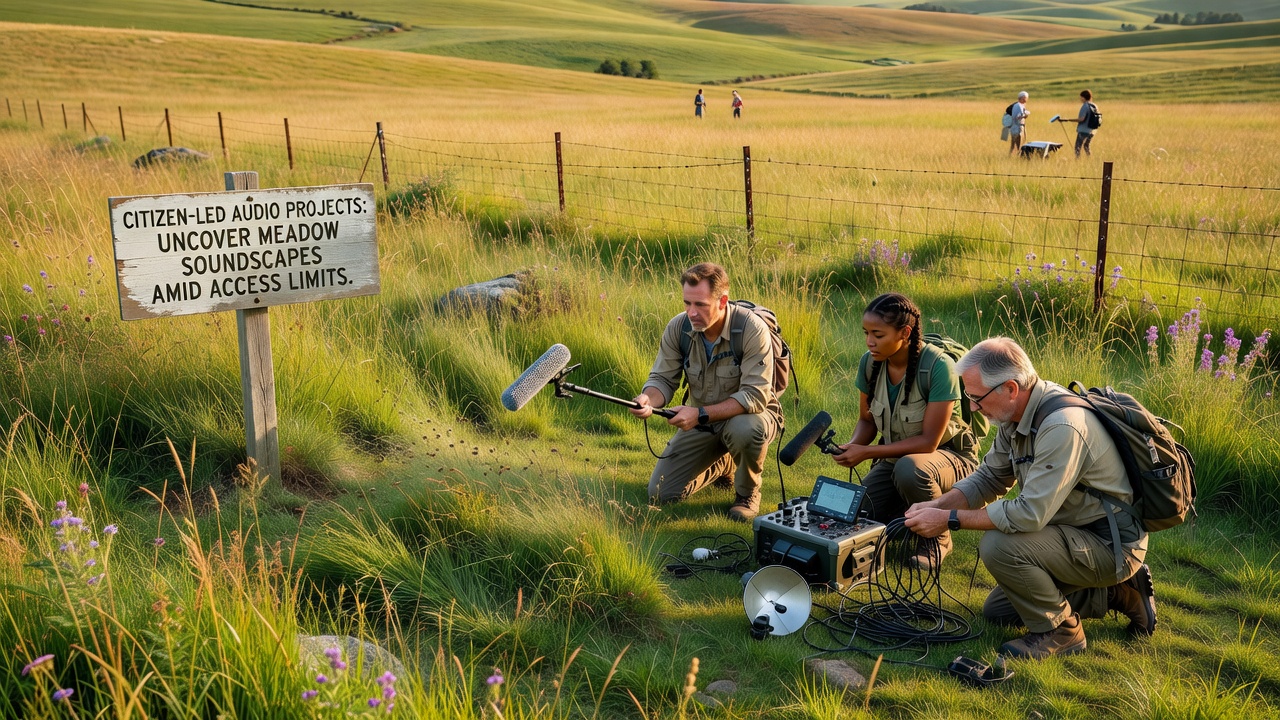 Audio spectrogram displays from meadow recordings showing layered animal vocalizations